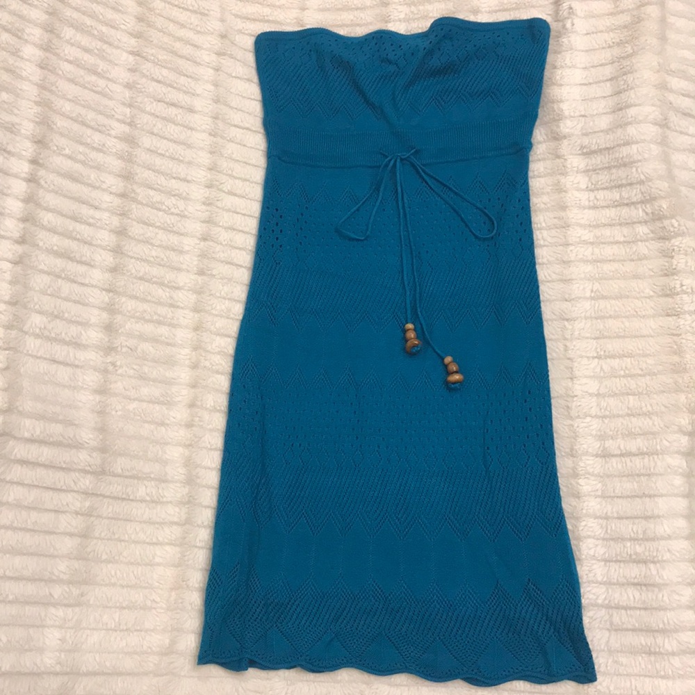 GUESS Strapless lace teal dress